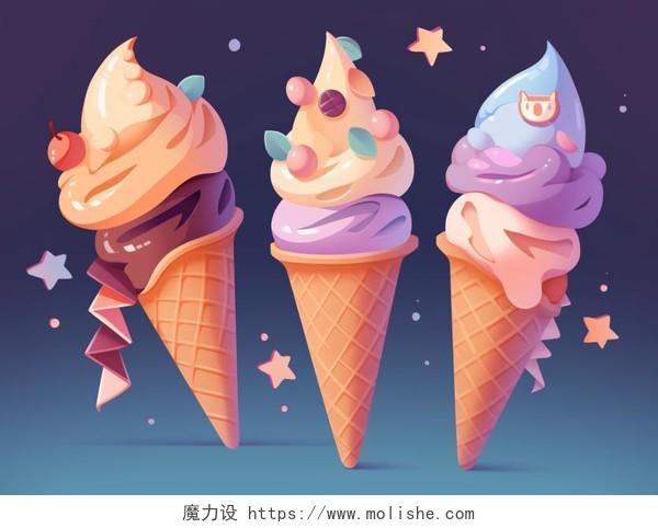 平面夏天夏季五彩缤纷水果巧克力冰淇淋甜筒卡通画元素